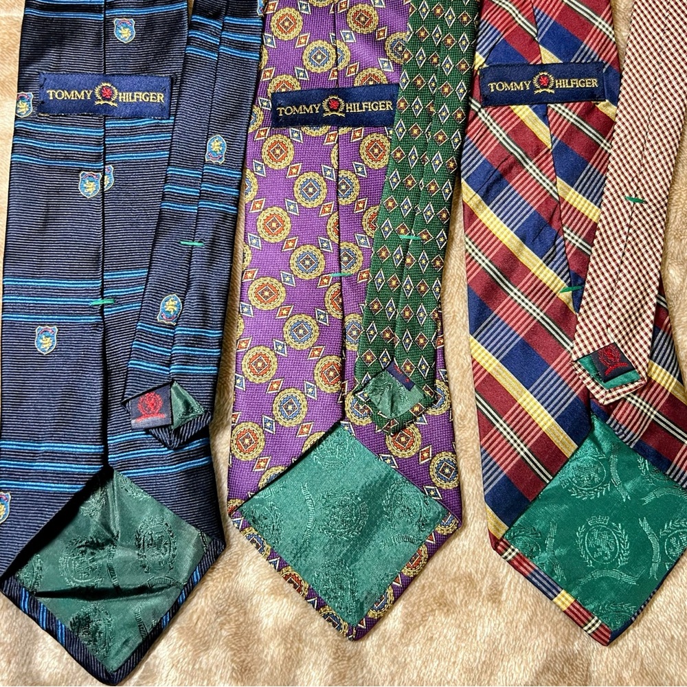 Lot of 3 Vintage Tommy Hilfiger Ties, Stripe, Geometric, and Logo!